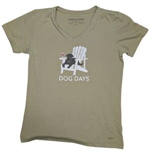 Life is Good Petit Small Green Dog Graphic Short Sleeve Tee Shirt